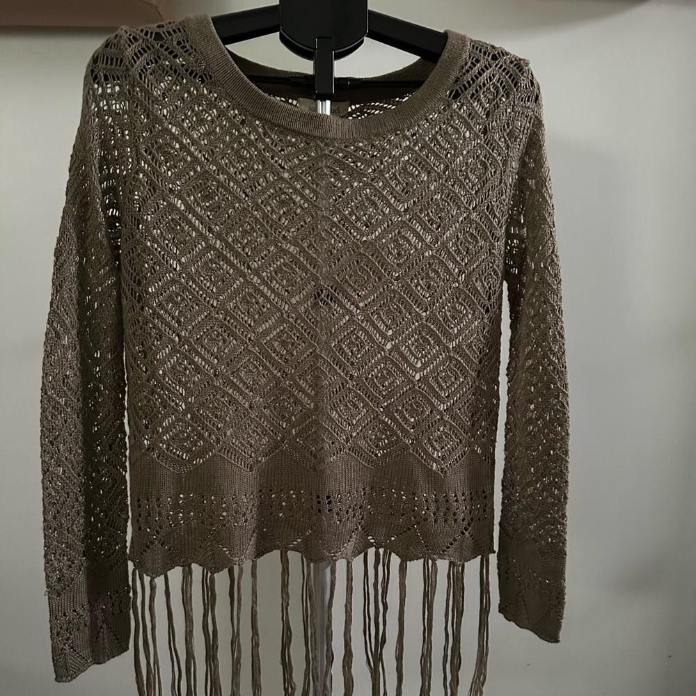 Sans Souci Taupe Knit Top with Fringe